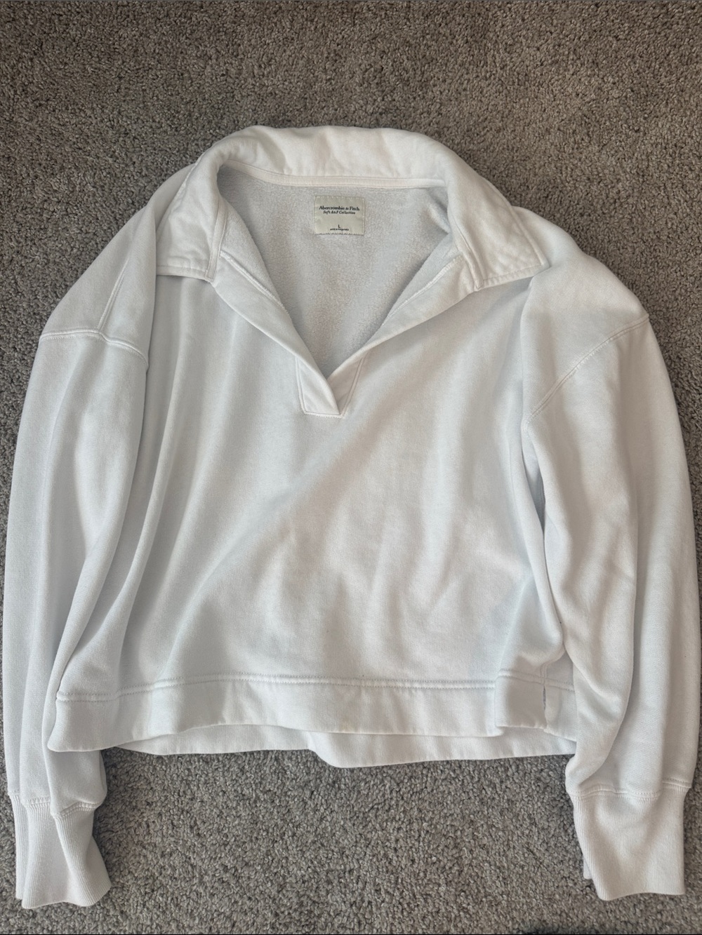Abercrombie & Fitch White Polo-Collar Cropped Sweatshirt